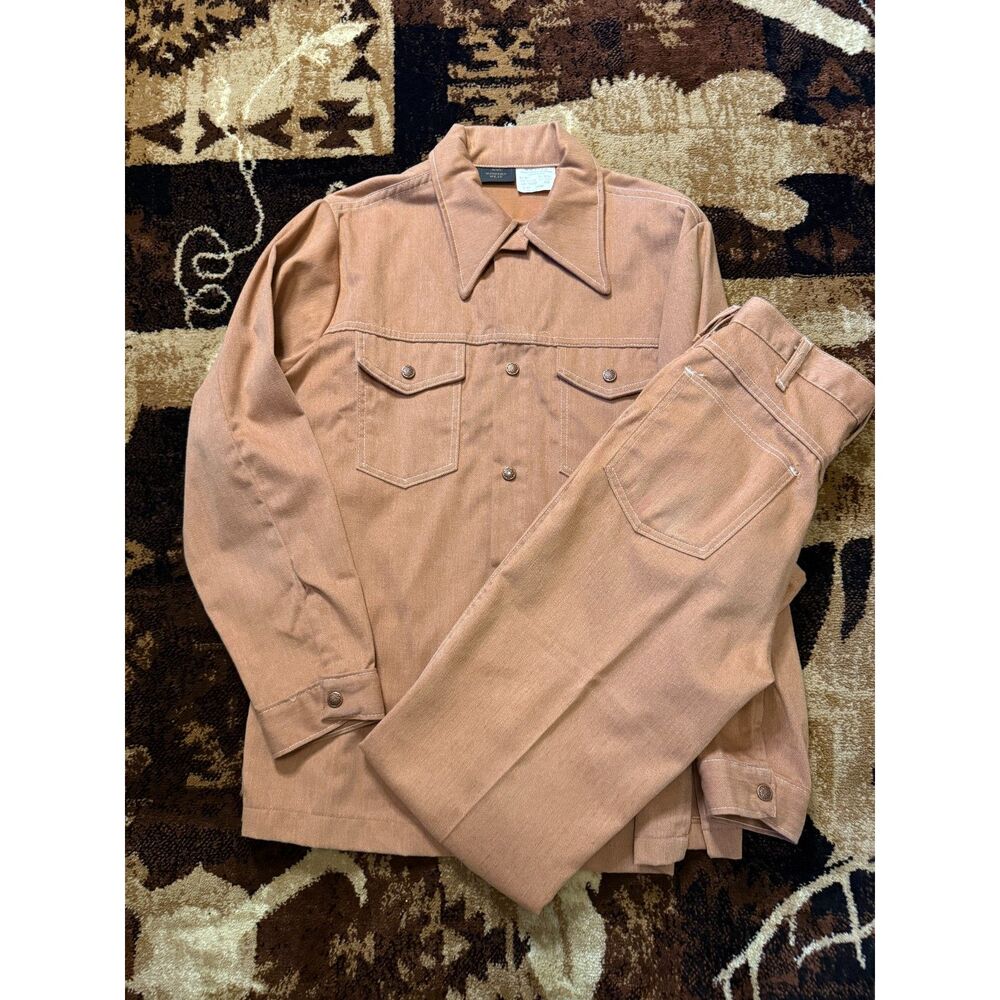 Vintage Sears Western Wear Denim Set Brown/Orange Western Shirt Pant Metal Snaps